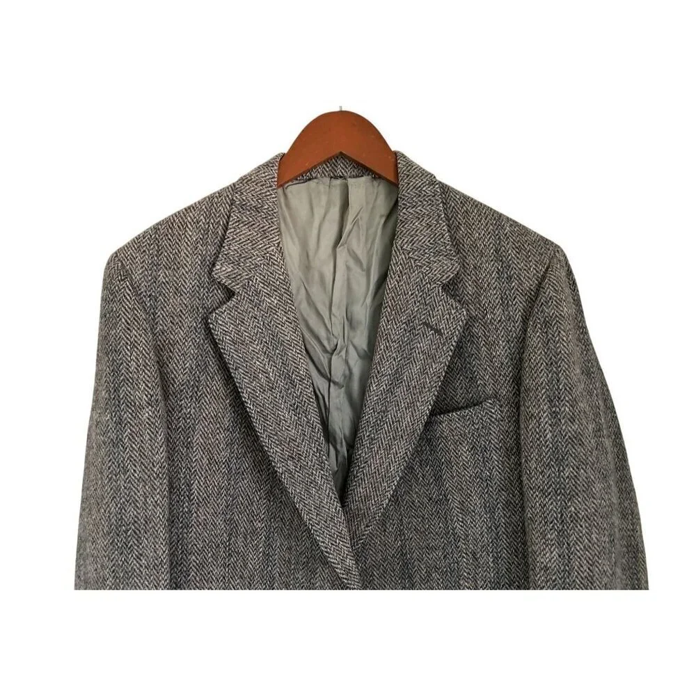 Vtg BALTMAN Cricketeer Mens Herringbone Wool Blazer Jacket Gray 2-Button Classic